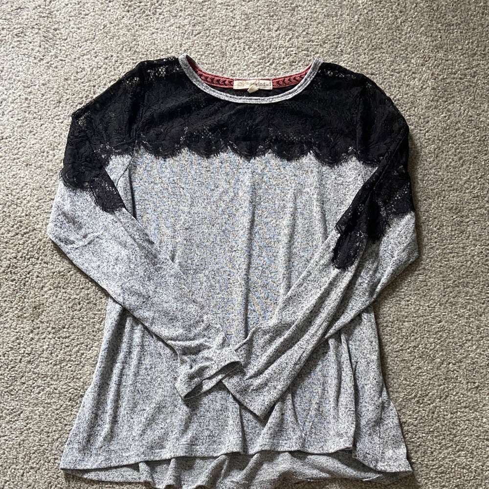 Rewind Black Lace and Gray Women's Blouse